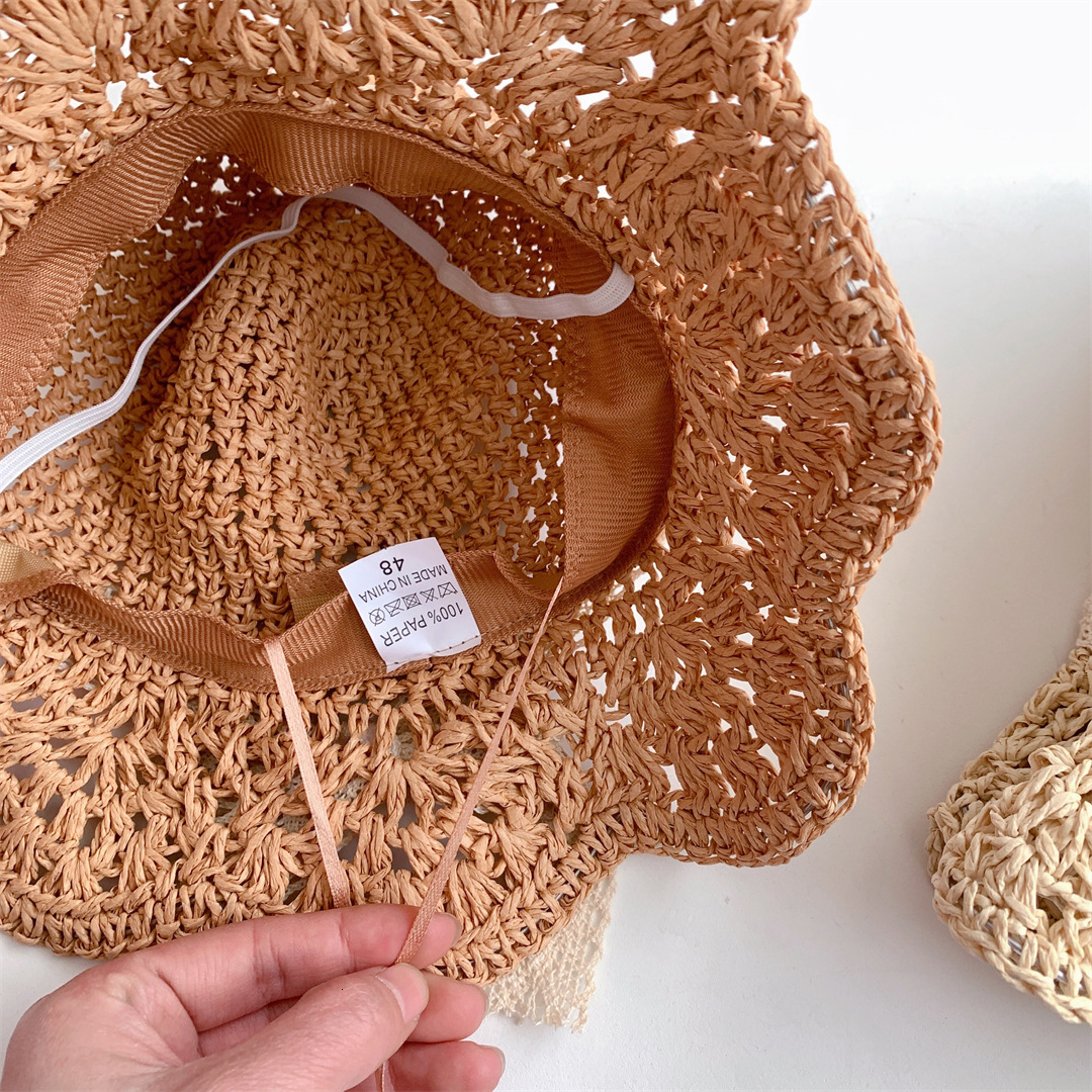 Caps Hats Fashion Baby Petal Brim Straw Woven Hat Sun Protection Lace Cap Kids Girls Princess Collapsible Beach Cute Infant Bucket Hats 230418