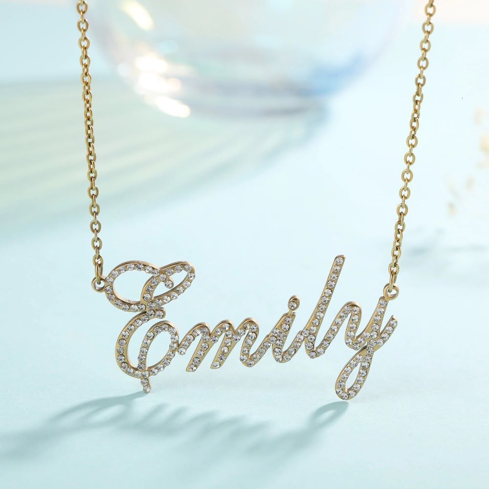 Diamond Name Necklace Custom Handwritten Personalized Crystal Pendant for Women Zirconia Gifts 220716