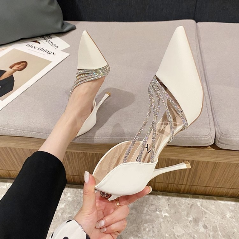 Sandals Women Autumn Pumps Evening Party High Heels Ladies Pointed Toe Nude Leather Black Suede Gold Patent Leather Strappy 230418