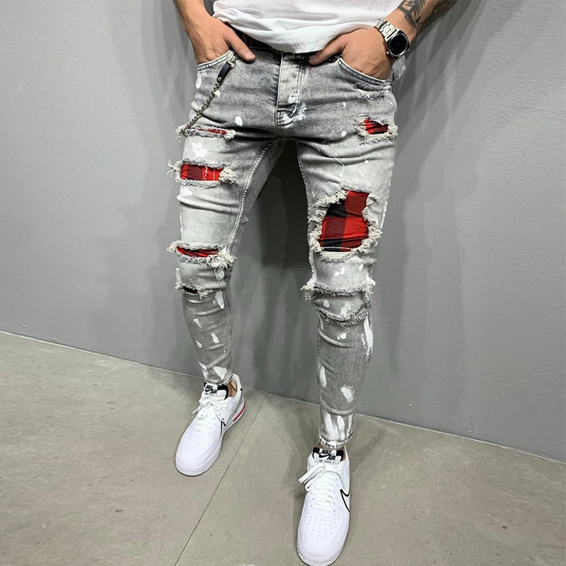 Men's Jeans Ripped Jeans Men Stretch Skinny Grey Blue Black Hip Hop Denim Trousers Streetwear Casual Slim Fit Jeans for Men Jogging jean 230418