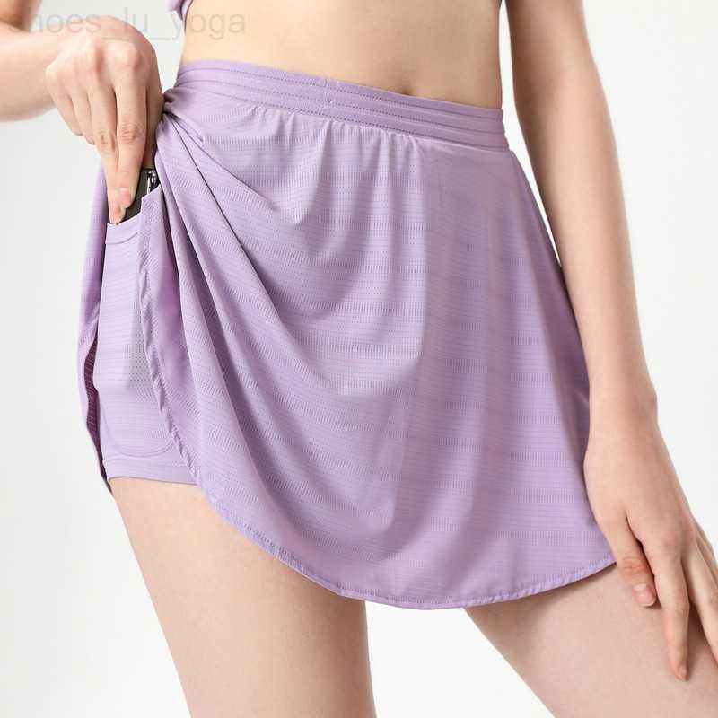 Women Sport Yoga Skirts Running Shorts Solid Color Gril Tennis Skirt Anti Exposure Fitness Short Skirt Sportswear Fitness