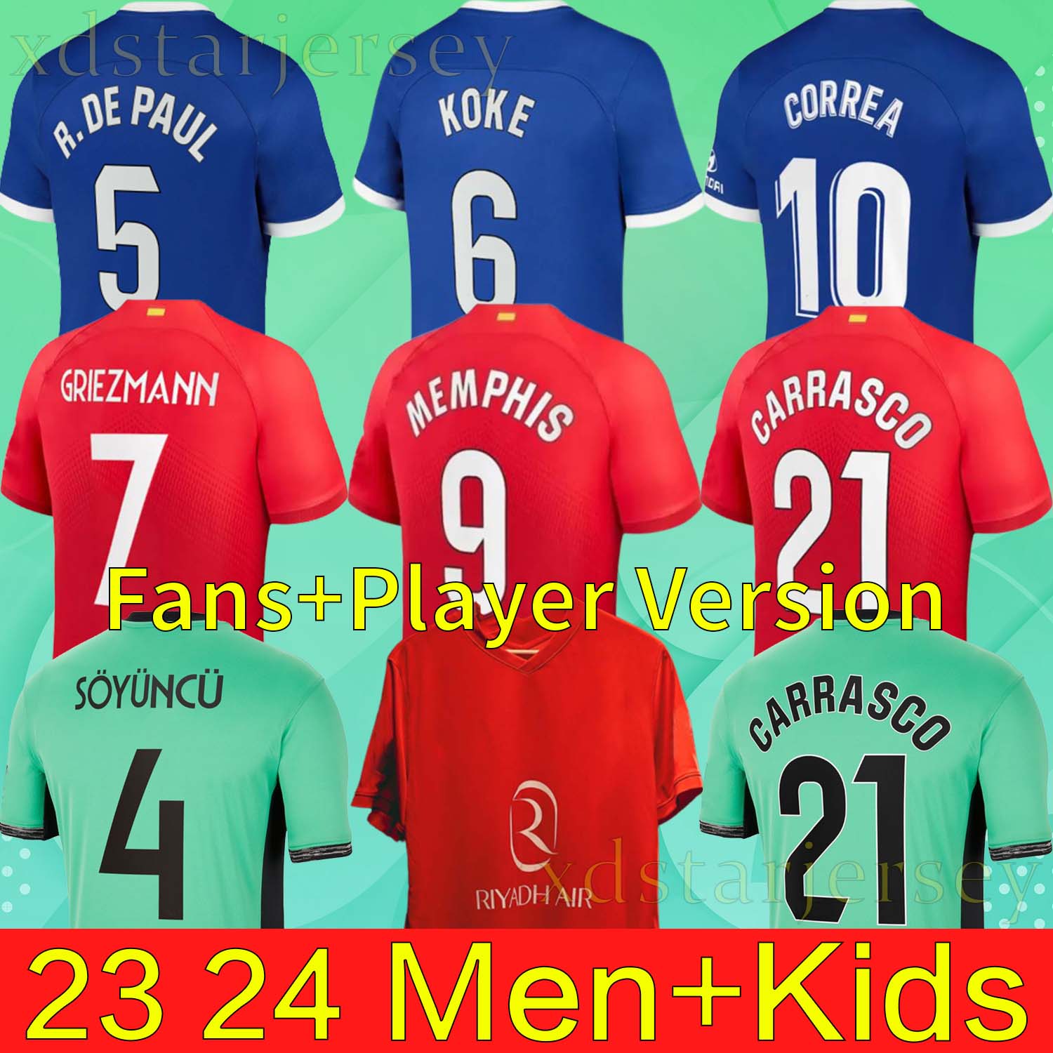 MEMPHIS GRIEZMANN soccer jerseys 23 24 home away M. LLORENTE Correa camiseta football shirts men kids GRIEZMANN R. CARRASCO DE PAUL Atletico MadridS 120th Anniversary