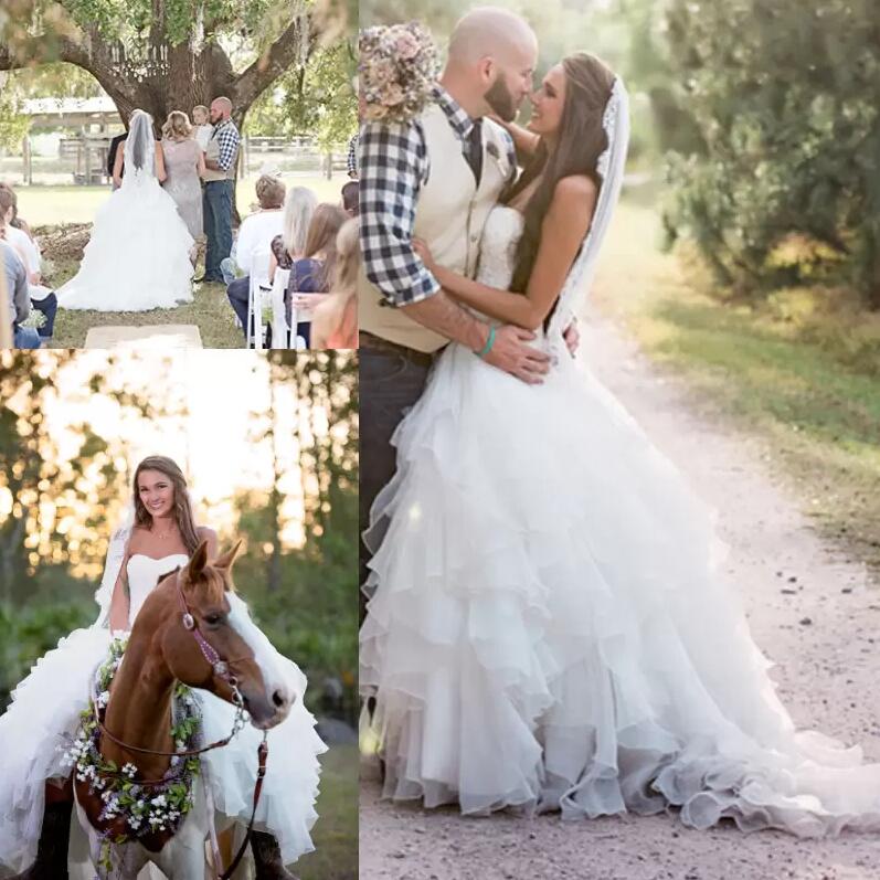 Puffy A-LINE Wedding Dresses Western Country Tiers Skirt Applique lace-up corset Sweetheart Mariage Rustic Bridal Gowns vestidos