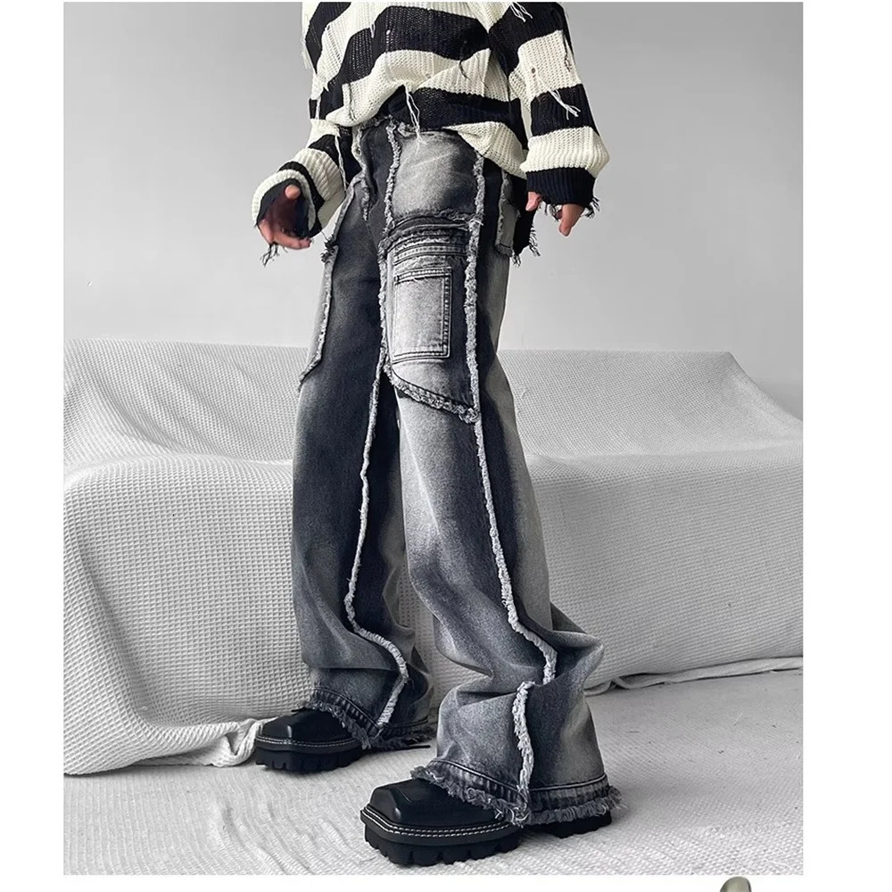Men's Gothic Baggy Jeans Punk Y2k Streetwear Vintage 90S Women Wide Leg Denim Cargo Pants Men Haruku Grunge Trousers Male 231117