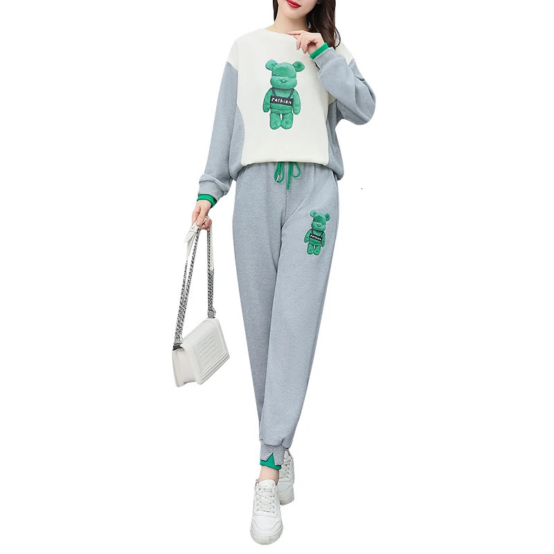 Womens Two Piece Pants Katon printed sweater knitted set for womens autumn clothing Korean loose and pencil pants twopiece patched work clothes 231118