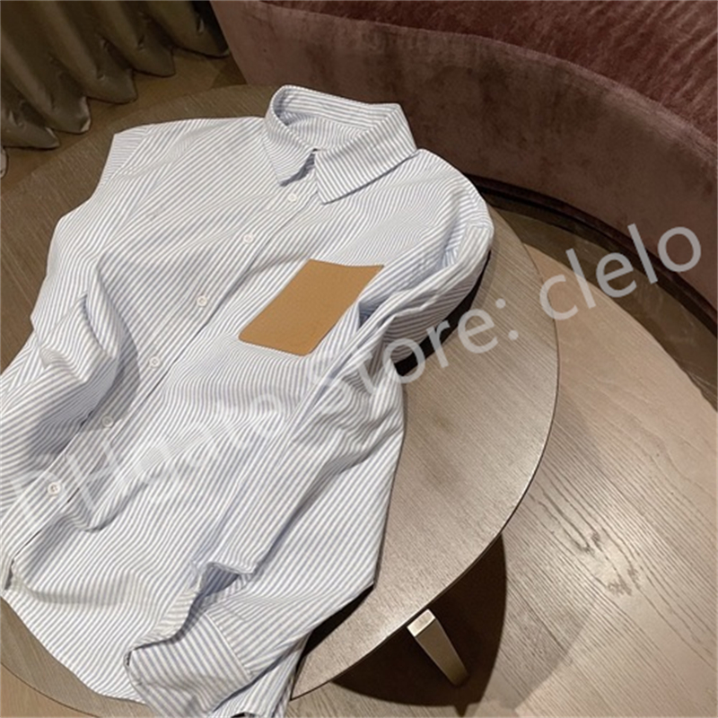 Fashion PU Leather Label Striped Shirt with Logo Pure Cotton Lapel Casual Long Sleeve for Women White Blue SML
Fashion PU Leather Label Striped Shirt with Logo Pure Cotton Lapel Casual Long Sleeve for Women White Blue SML