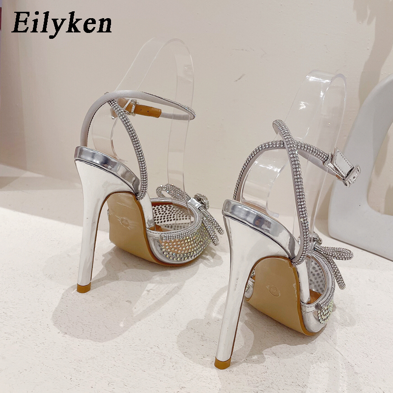 Sandals Eilyken PVC Transparent Women Pumps Sexy Butterfly-knot CRYSTAL High Heels Pointed Toe Wedding Prom Sandals Spring Shoes 230418