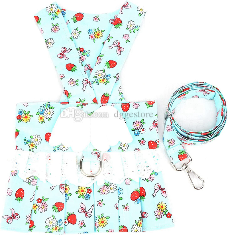 Small Apparel No Pull Dog Harness Dress Leash Set Puppy Girls Vest Harnesses Angel Wing Cute wers Strawberry Printed Princess Dresses with D Ring S A6