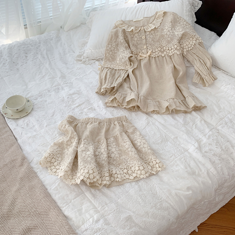 Women's Sleepwear Summer Women's Lolita Flower Embroidery Pajama Sets TopsShorts.Vintage Ladies Girl's Pyjamas set.Victorian Sleepwear 