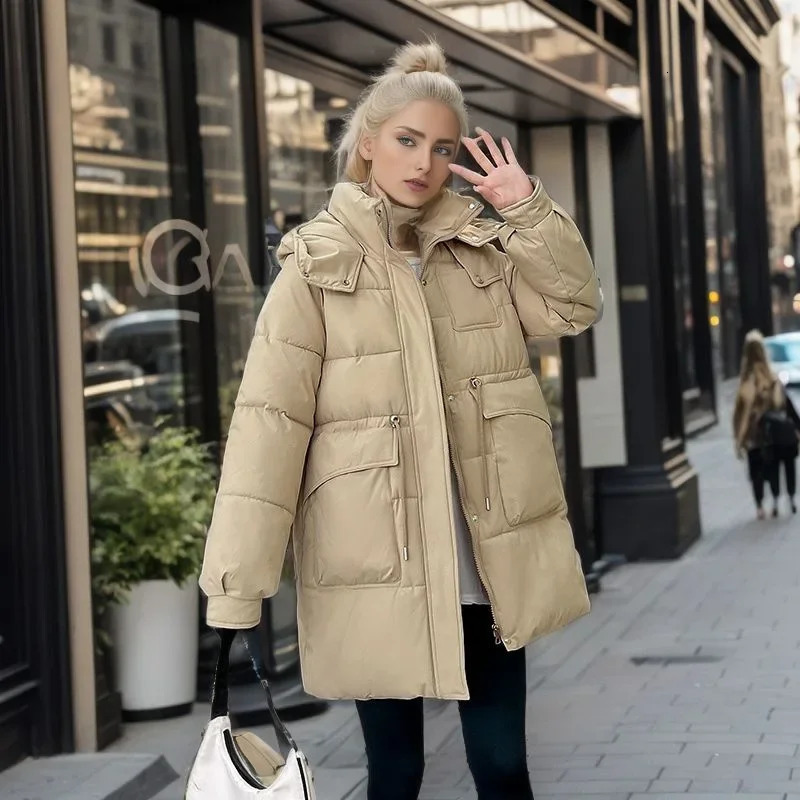 Women's Down Parkas Autumn Winter Ladies Loose Jackets Casual Simple Solid Hooded Zipper Pockets Windproof and Warm Female Coats 231117