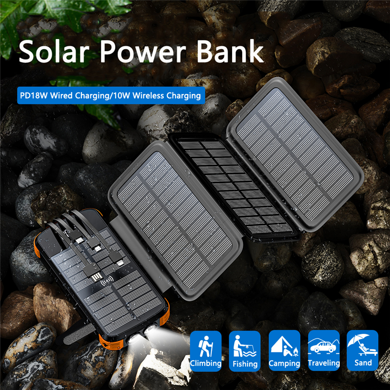 43800mAh 10W Solar Power Banks Fast Qi Wireless Charger PD20W Powerbank with Cable for iPhone 14 Samsung S22 Poverbank