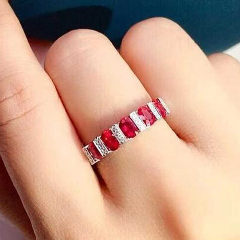 Band Rings 2023 NEW Classic Oval Ruby Full Diamond Couple Ring For Women Geometric Zirconia Silver Plated Christmas Gift Party Jewelry AA230417