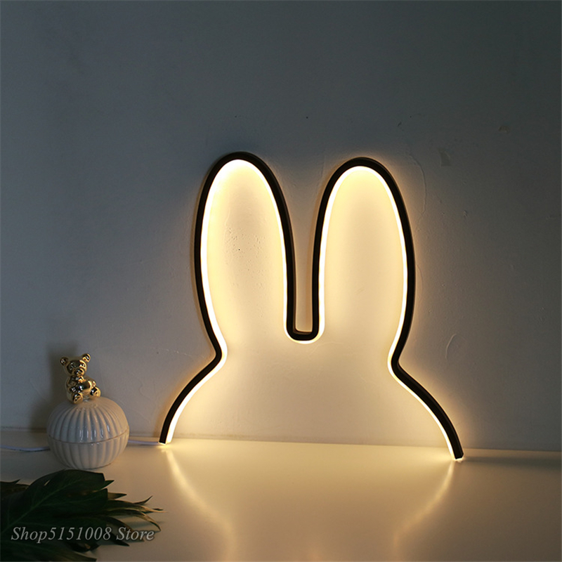 Lamps Shades Baby Rabbit Night Lights USB Powered LED Lamp Cute Desk Lamps Children Kid Girls Holiday Gift Table Decor Atmosphere Night Lamp 230418