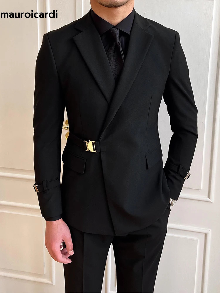 Men's Suits Blazers Mauroicardi Autumn Fitted Black White Smart Casual Wedding Blazer Women Slim Fit Elegant Chic Clothes 231117