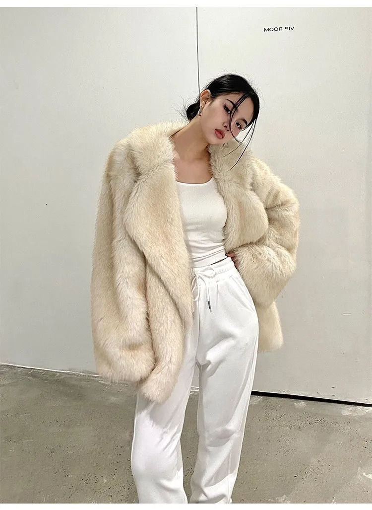 Women's Faux Fur Winter Turtleneck Tunic Plush Coat, Long Sleeve Warm Jacket Oversized