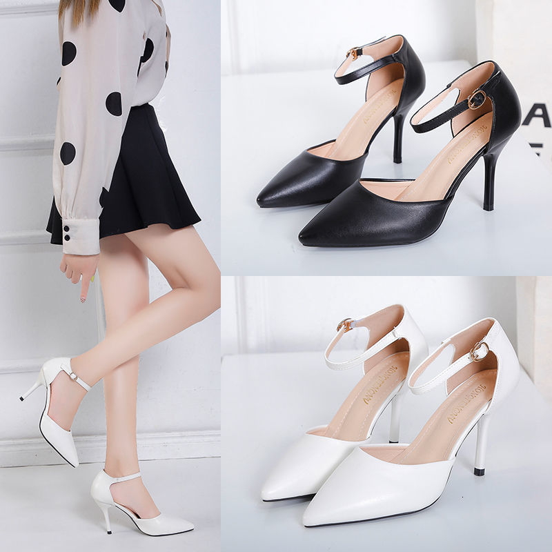 Sandals Soft Leather Women's Shoes Pointed Toe Spring High Heels Ankle Strap Cover Heel Female Footware Big Size BLACK BEIGE 230418