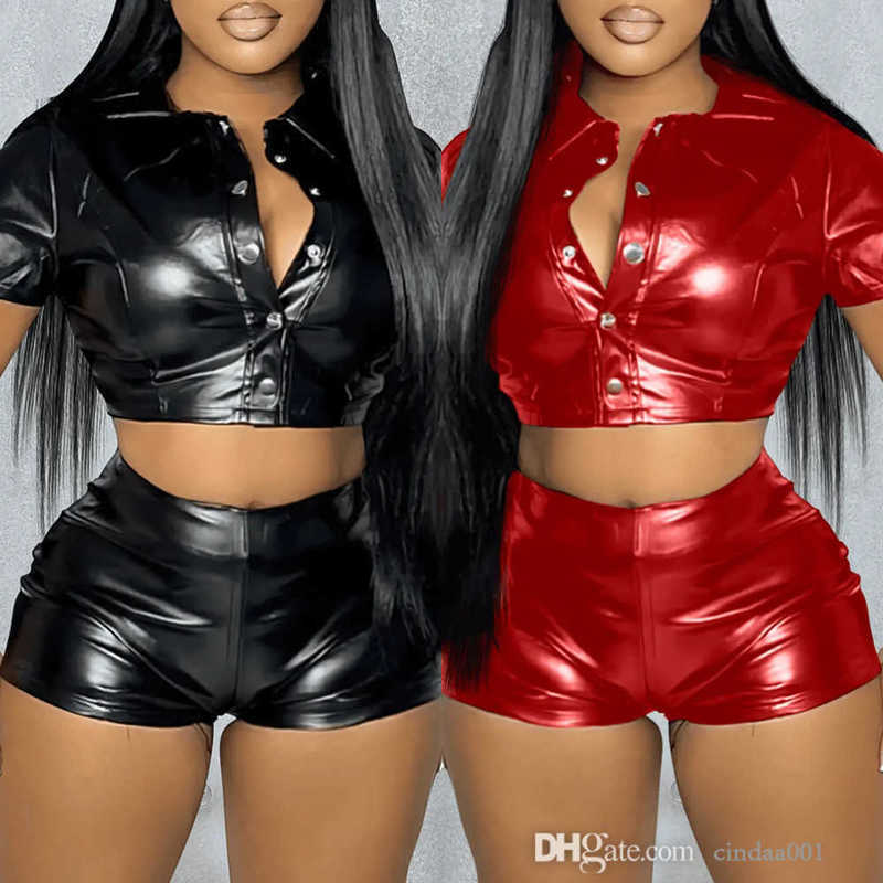 Sexy PU Tracksuits Women New Breasted Waist Short Sleeve Imitation Leather Shirt Shorts For 2023 Spring And Summer Two Piece Set, Black
Sexy PU Tracksuits Women New Breasted Waist Short Sleeve Imitation Leather Shirt Shorts For 2023 Spring And Summer Two Piece Set, Black