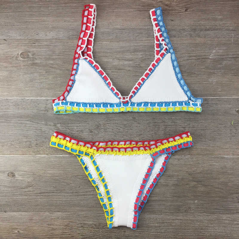 Womens Swimwear Crochet Bikini Swimwear Women Sexy Knit Patchwork Handmade Neoprene Boho Beachwear Bathing Suit Swimsuit Brazilian Biquini 230417