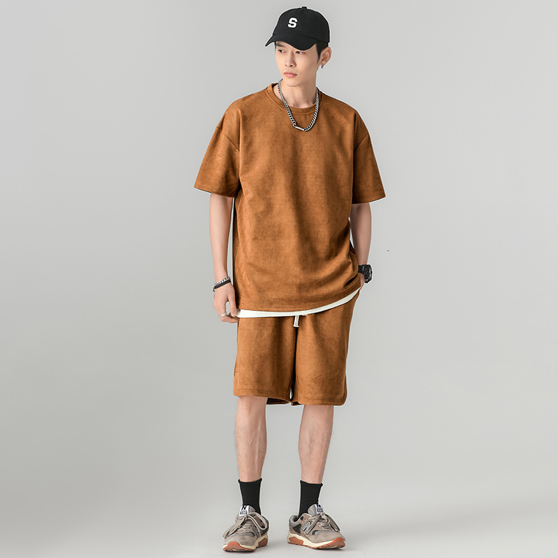 Men's Tracksuits M-3XL Summer Man Short Sets Oversized Solid Tracksuits Mens Casual Two Pieces Short Sleeve T Shirts and Shorts Set Male Female 2