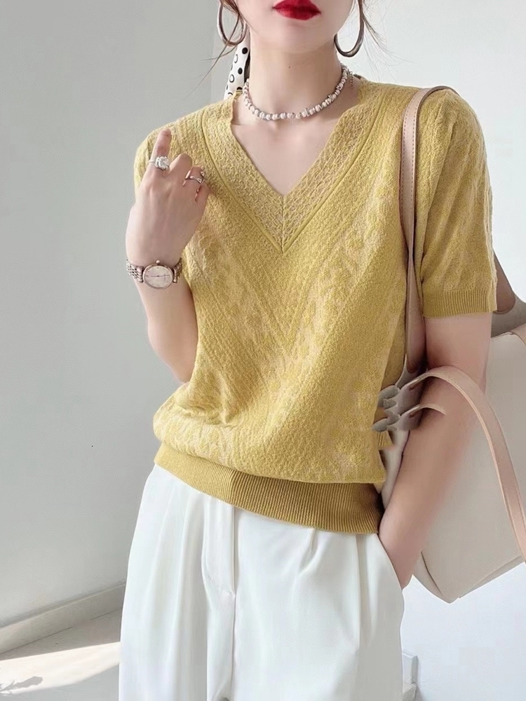 Women's T-Shirt BOBOKATEER Short Sleeve T-shirty Damskie Knitted T Shirt Women Clothing V-Neck Woman Tshirts Fashion Pullover Camisetas De Mujer 