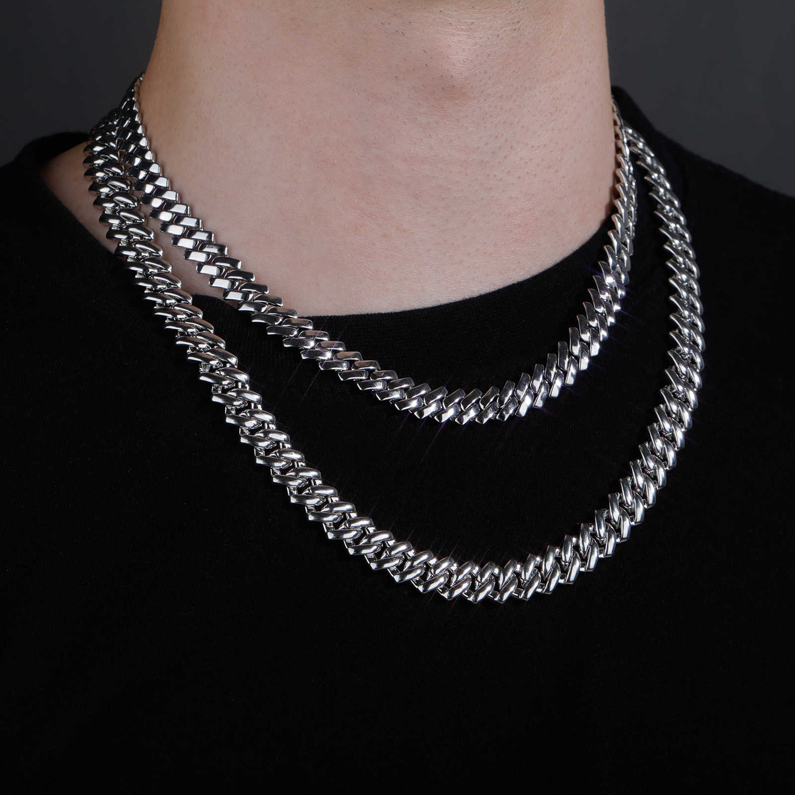 Wolf Tide 10/12mm Cuban Link Chain Necklace Real Gold Plated Smooth Surface Miami Curb Chains for Men Hip Hop Personalized Fashion Rapper Jewelry Bijo