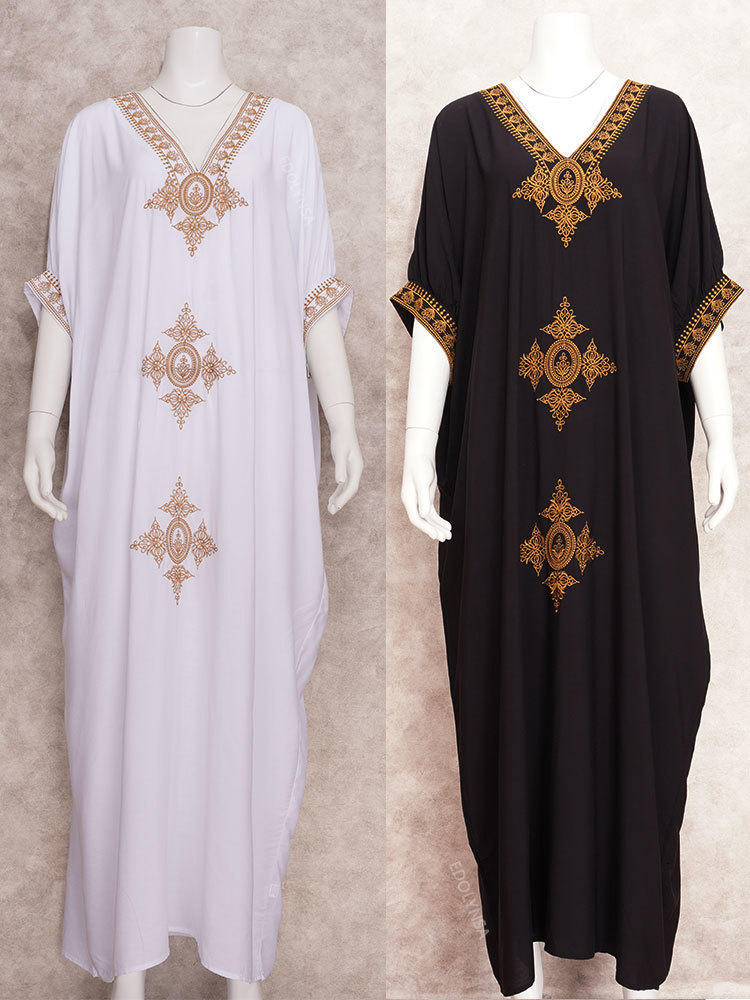 Women's Swimwear Elegant Gold Embroidered Long Kaftan Retro V-neck Black Maxi Dress Women Summer Clothes Beach Wear Swim Suit Cover Up Q1373 2304