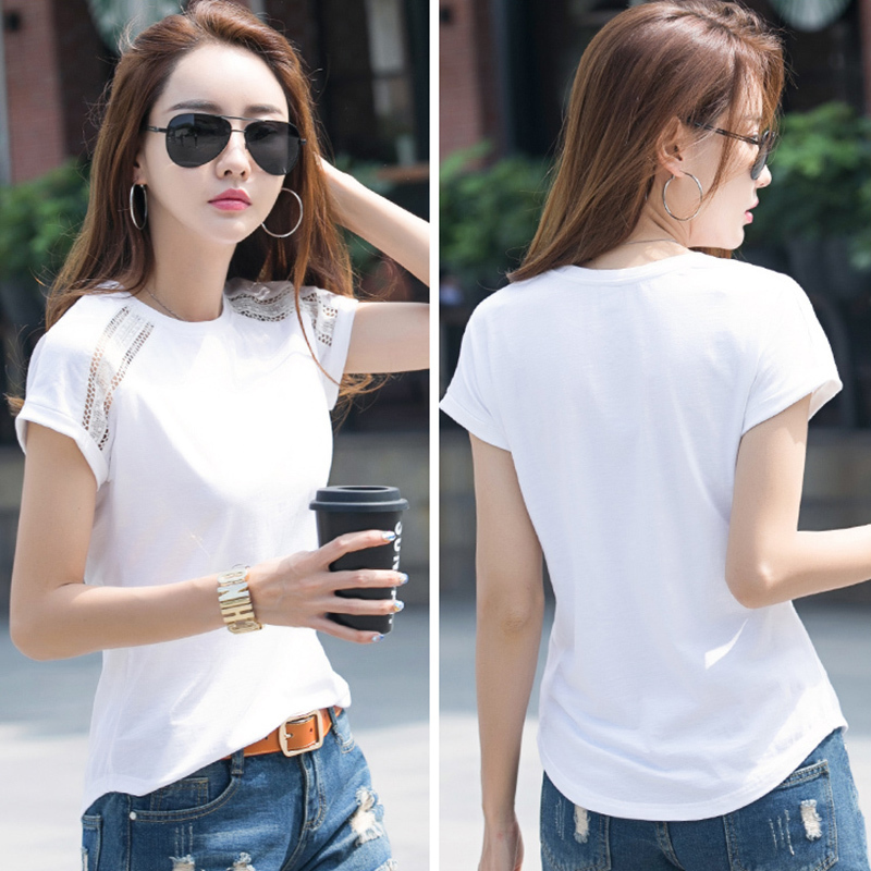 Women's T-Shirt LJSXLS Camisetas Mujer Verano Hollow Out T Shirts Women Cotton Short Sleeve T-Shirt Female Summer Top White Tee Shirt Femme 23041