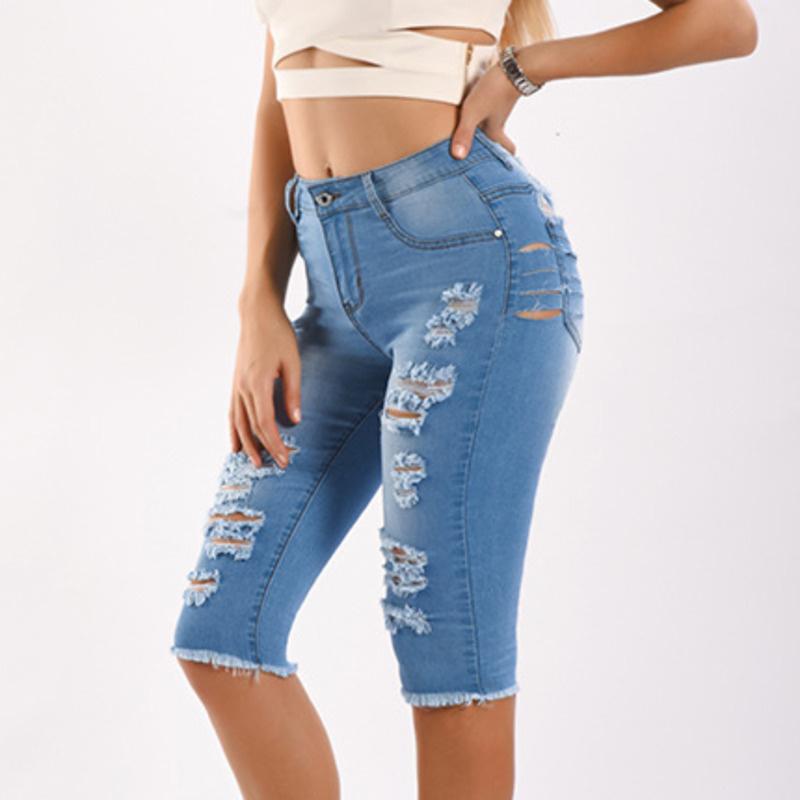 Jeans FASHION ELASTIC HOLES DENIM SHORTS WOMEN TASSEL RIPPED PENCIL PANTS CAPRIS FEMALE SKINNY HIP WRAP STREETWEAR JEANS VAQUEROS, Light blue 
Jeans FASHION ELASTIC HOLES DENIM SHORTS WOMEN TASSEL RIPPED PENCIL PANTS CAPRIS FEMALE SKINNY HIP WRAP STREETWEAR JEANS VAQUEROS, Light blue