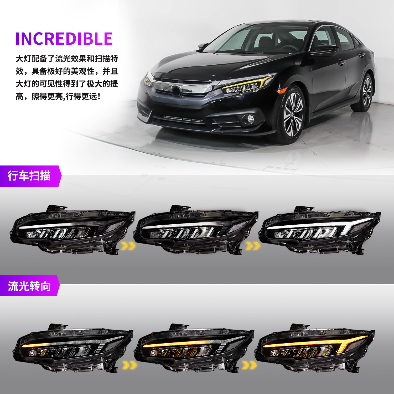 LED Headlight For HONDA CIVIC 10th 20 16-20 21 RGB Dragon Wing Style Headlight Dynamic Turning Signal Front Lamp