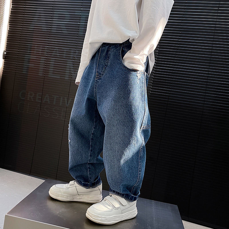 Jeans Boys Jeans Kids Casual High Waist Jean Pant Blue Denim Pants 4 To 12Yrs Children's Spring Autumn Cotton Trousers 230418