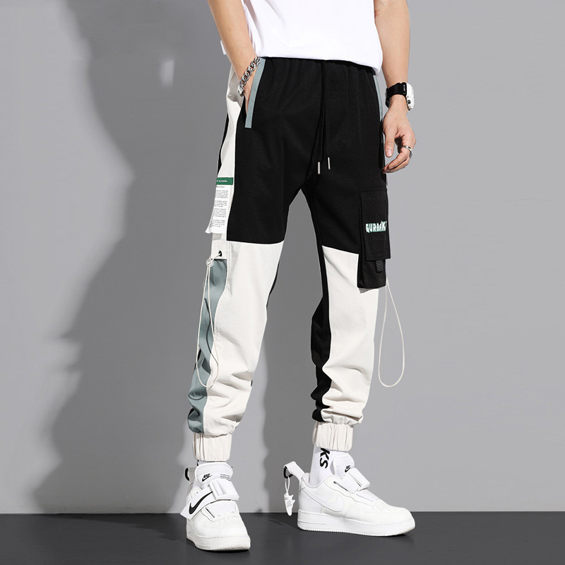 Men's Pants Streetwear Spring Casual Men's Pants Cotton Harem Ribbons Joggers Men Patchwork Fashion Ankle Length Jogger Pants For Boys 23041