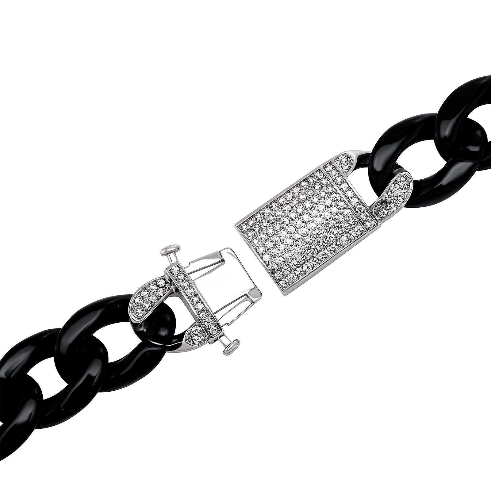 21mm Cuban Chain Link Necklace Black And White Silver 2 Tone Alloy Resin Mixed Foam Sweater Chains Cool Exaggerated Bling Mens Rapper Hip Hop Jewelry 