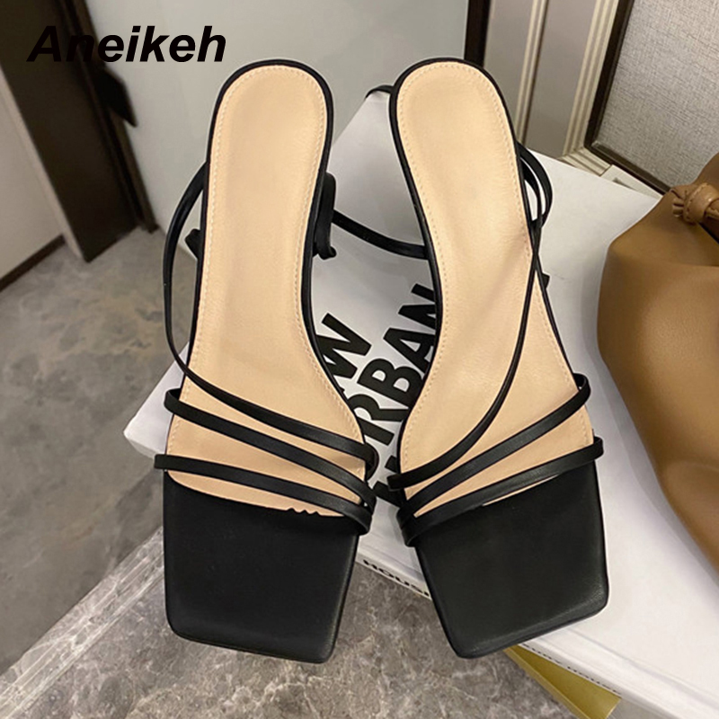 Sandals Aneikeh Shoes PU Sandals Women Summer Peep Toe Open Party Cross-Tied Gladiator Lace-Up Back Strap Fashion Solid Elegant 230418