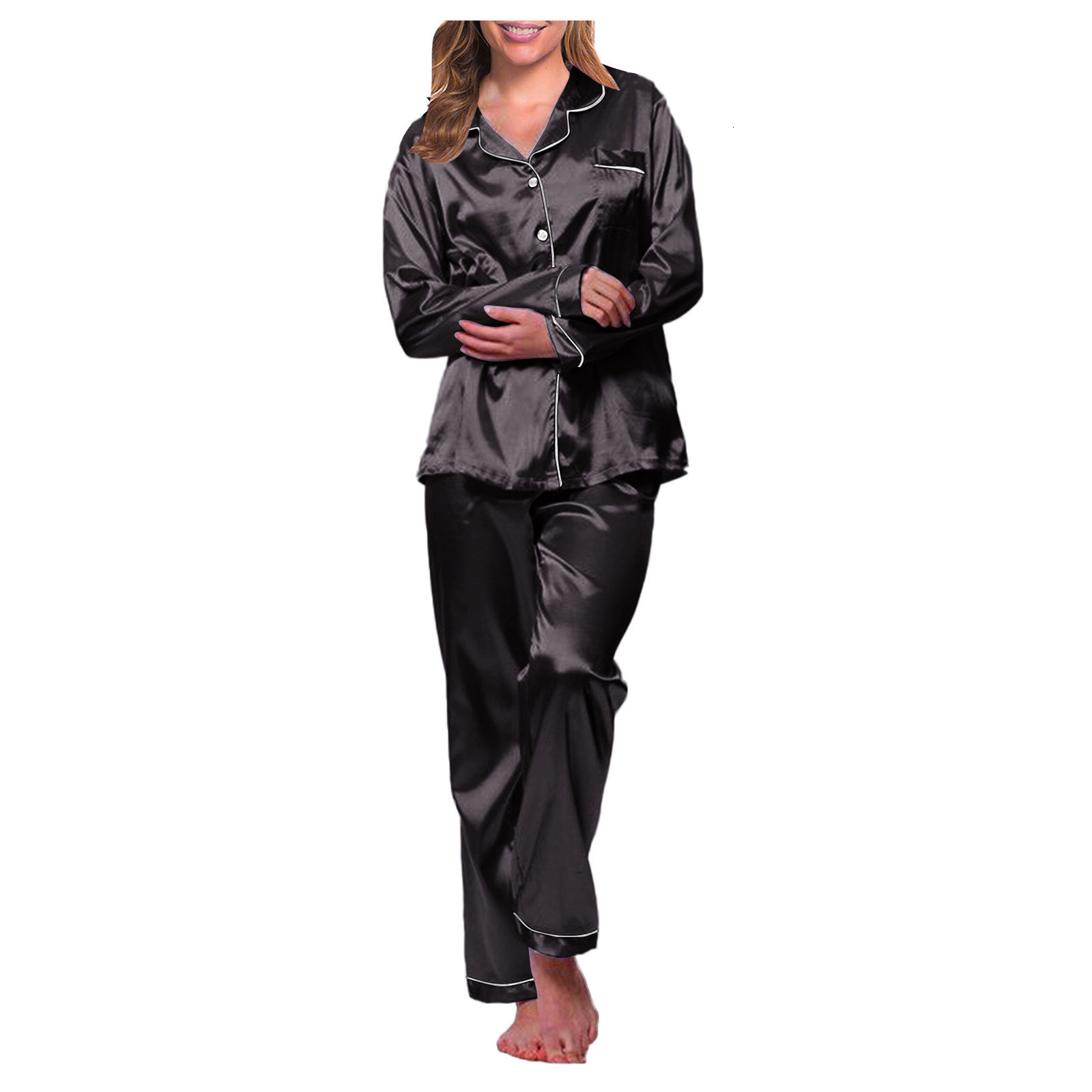 Women's Sleepwear Pajamas For Women Winter Long sleeves Sleepwear Sexy Lingerie Satin Pajama Sets Female Night Clothes Silk Pyjamas Loungewear 23