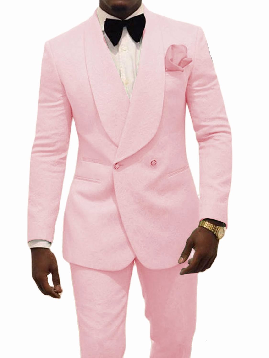 Men's Suits Blazers Custom Made Groomsmen White Pattern Groom Tuxedos Shawl Lapel Suits 2PCS Wedding Man JacketPants Costume Homme 230418