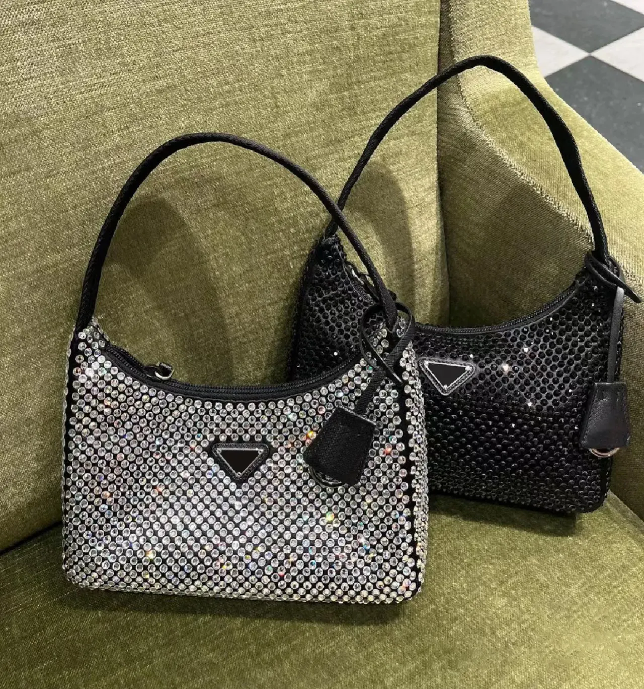 Designer rhinestone crystal fashion diamond underarm bag triangle shiny Luxury handbag lady shoulder armpit bags black pochette satchel mens crossbody clutch bag