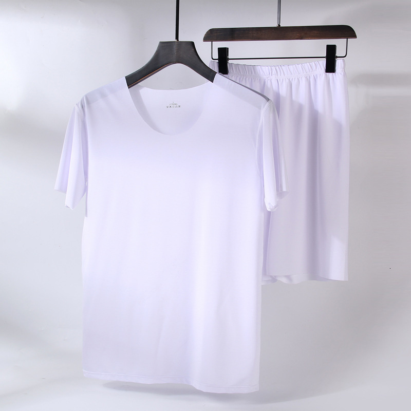 Men's Sleepwear Ice Silk Sleepwear Men Solid Men Summer Pajama Sets Pijama Shorts With Shirt Plus Size Casual Comfort Sleepwear Pyjamas 230418