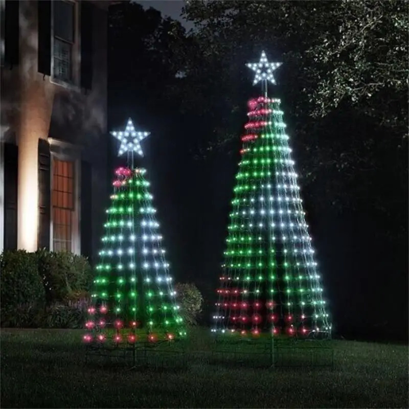 LED Christmas Tree String Cone Waterfall Star Lights Outdoor Multicolor Lightshow For Wedding Party Decoration EU Plug 2024