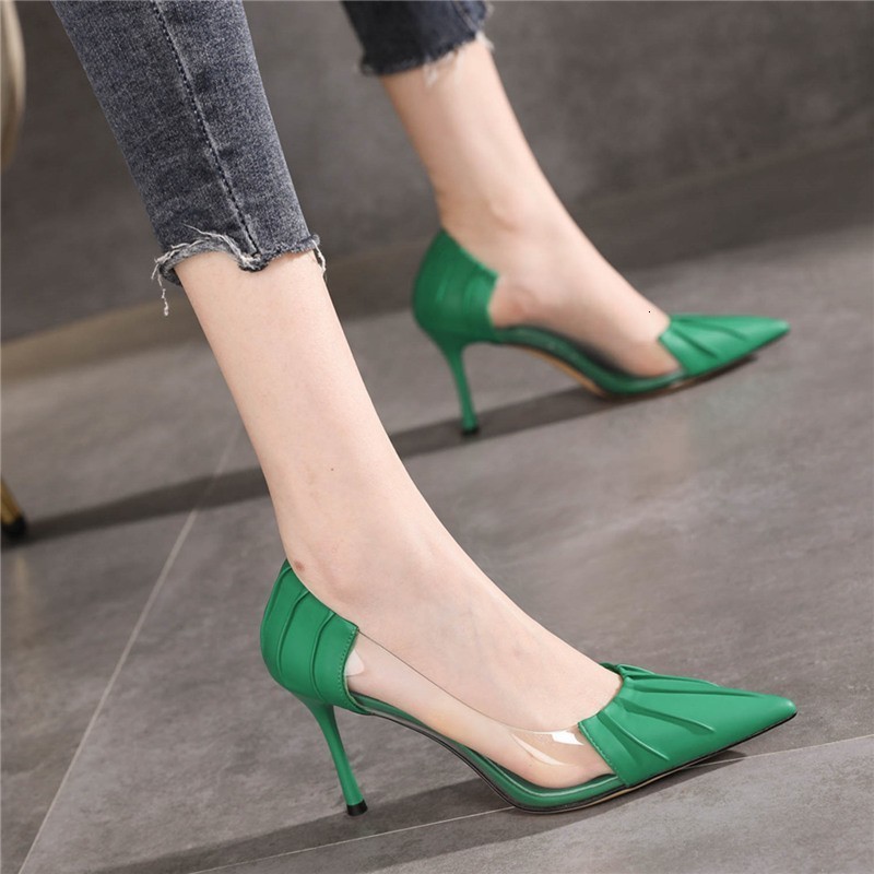 Dress Shoes Transparent High-heeled Shoes for Women In Spring and Autumn Thin Heel Temperament Soft Leather Pointed Single Shoes 230418