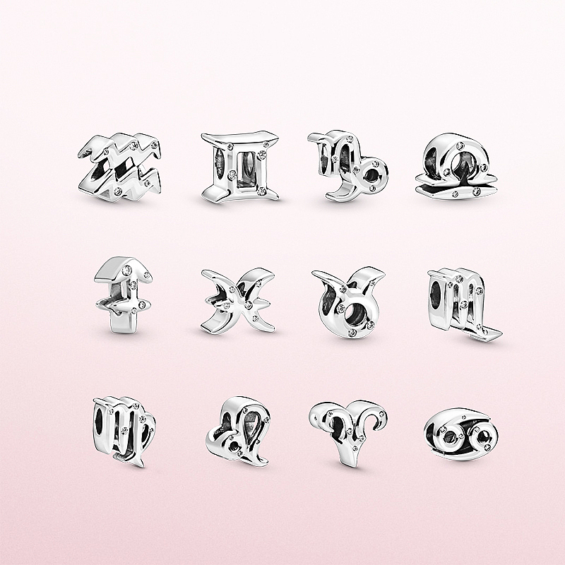 925 Sterling Silver Charming Zodiac Lucky Stone Pearl Is Suitable For Primitive Ladies Bracelets DIY Charm Jewelry Fashion Accessories
