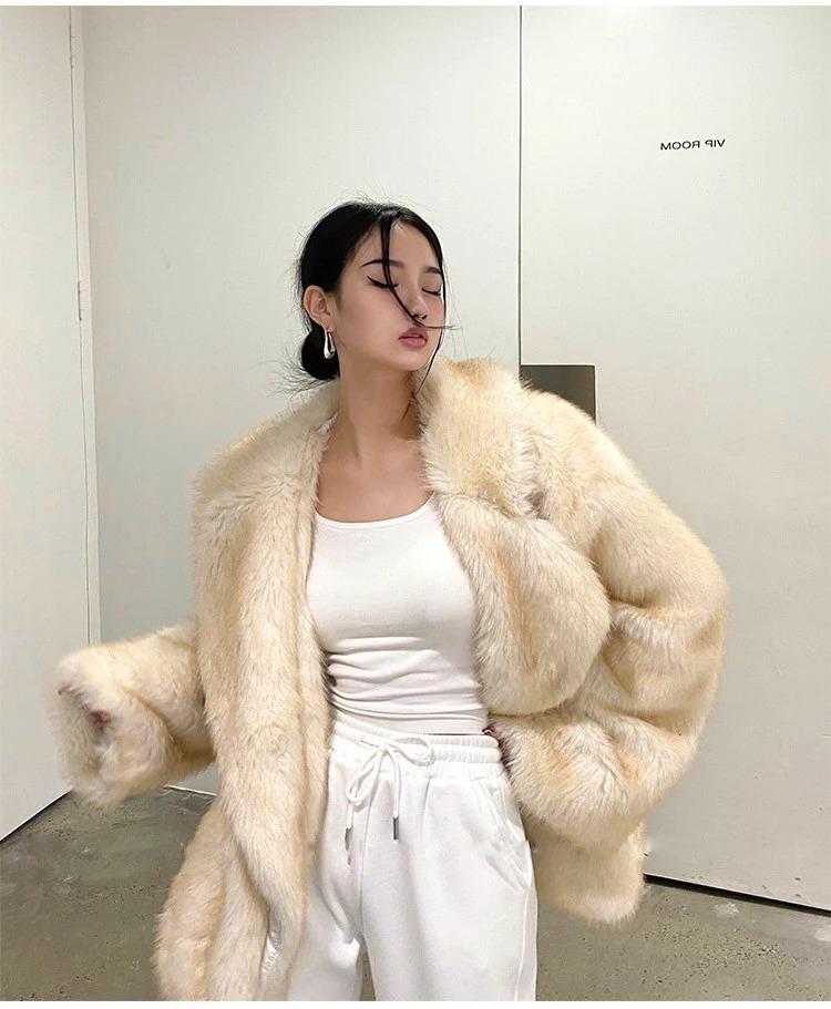 Women's Faux Fur Winter Turtleneck Tunic Plush Coat, Long Sleeve Warm Jacket Oversized