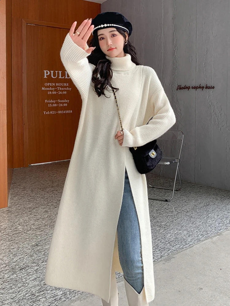 Basic Casual Dresses Womens Orange Knitted Long Stitch Large Size Dress Turtle Neck Sleeve Loose Fit Fashion Spring Autumn 1DE5886 231118