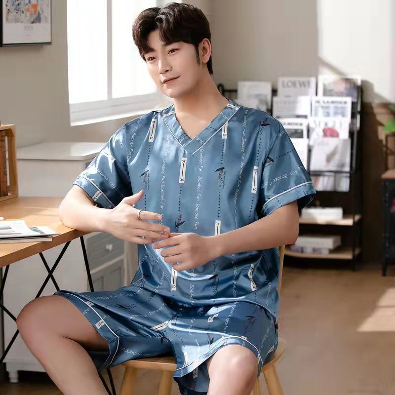 Men's Sleepwear Pullover Silk Men Summer Trousers for Men Pajamas with Shorts Leisure Tops Men Nightwear Home Shorts Satin Sleepwear 230418
