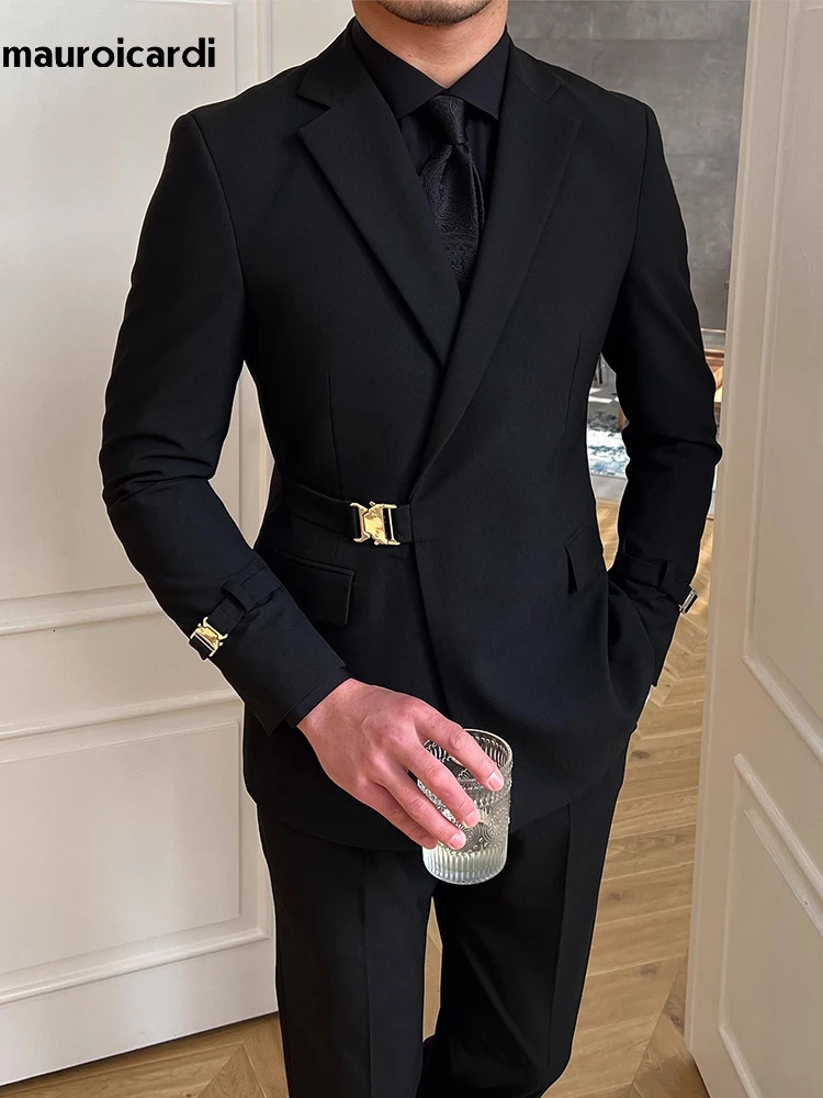 Men's Suits Blazers Mauroicardi Autumn Fitted Black White Smart Casual Wedding Blazer Women Slim Fit Elegant Chic Clothes 231117