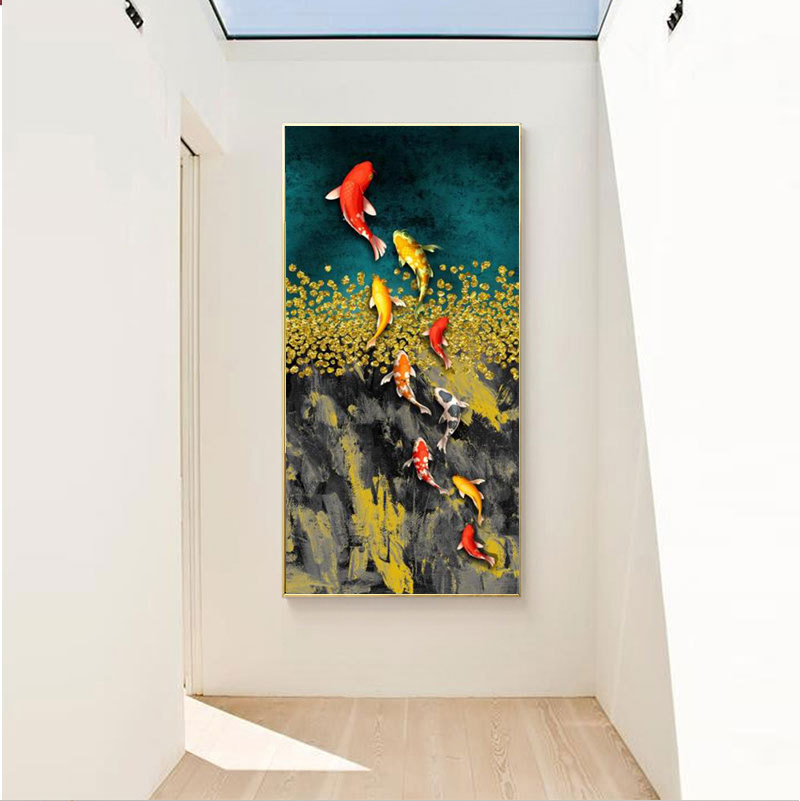 Koi Fish Feng Shui Carp Gold Fish Pictures Oil Painting on Canvas Posters and Prints Cuadros Wall Art Pictures For Living Room