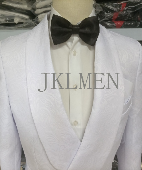 Men's Suits Blazers Custom Made Groomsmen White Pattern Groom Tuxedos Shawl Lapel Suits 2PCS Wedding Man JacketPants Costume Homme 230418