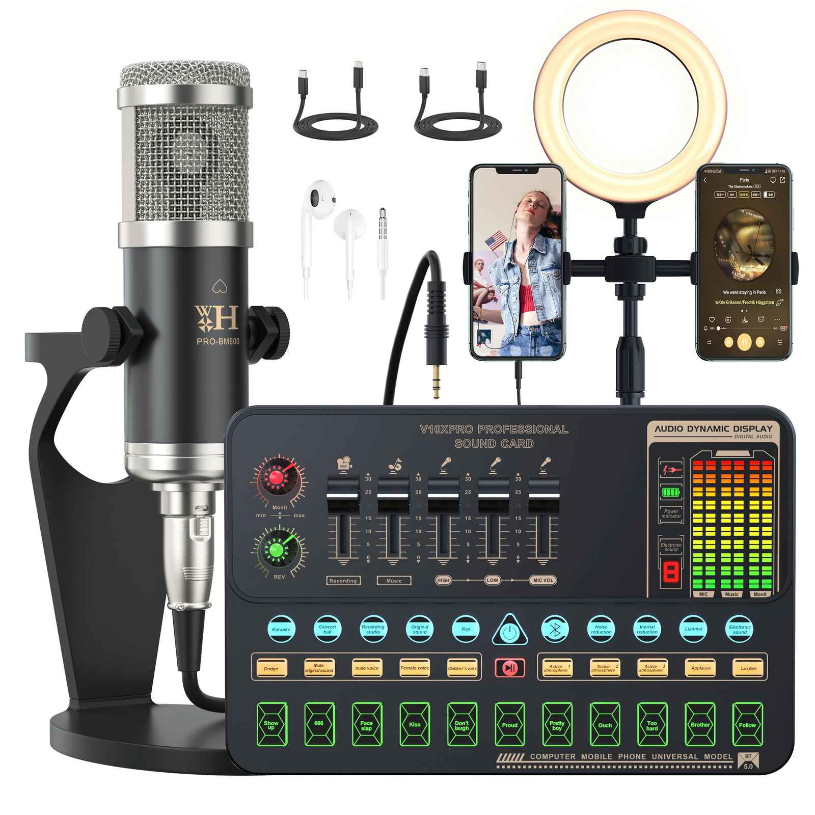 Microphones Upgrade Professional Audio V10XPRO Sound Card Set PRO BM800 Mic Studio Condenser Microphone for Live Streaming 231117