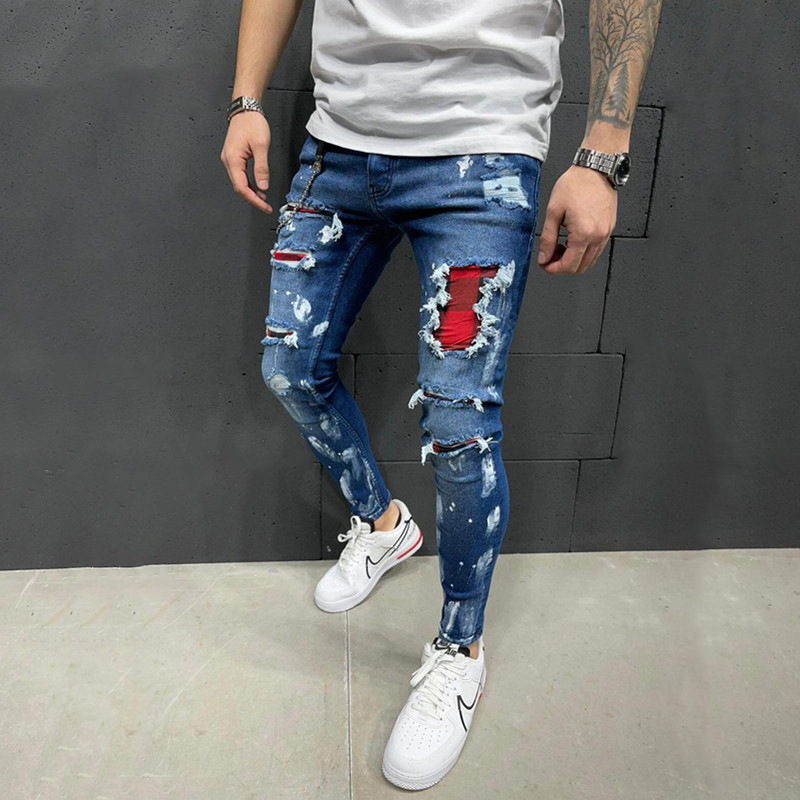 Men's Jeans Ripped Jeans Men Stretch Skinny Grey Blue Black Hip Hop Denim Trousers Streetwear Casual Slim Fit Jeans for Men Jogging jean 230418