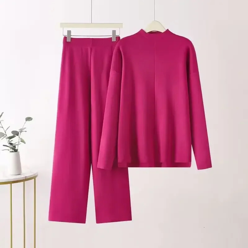 Womens Two Piece Pants Fashion pants set womens track and field clothing autumn winter casual loose fitting sweater wide leg knitting twopiece 231118w
