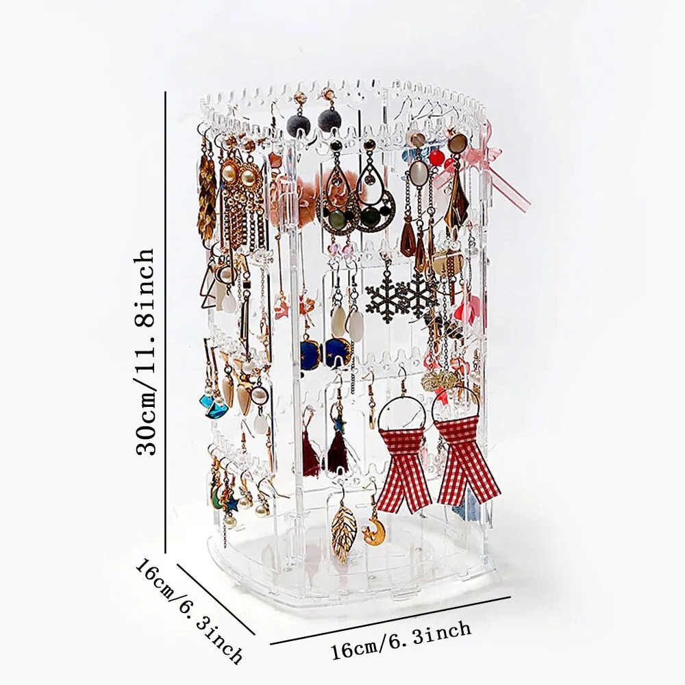 Jewelry Boxes 360 Degree Rotating Storage Box 2023 Earring Display Stand Plastic Organizer Holder Showcase Makeup Case 231117